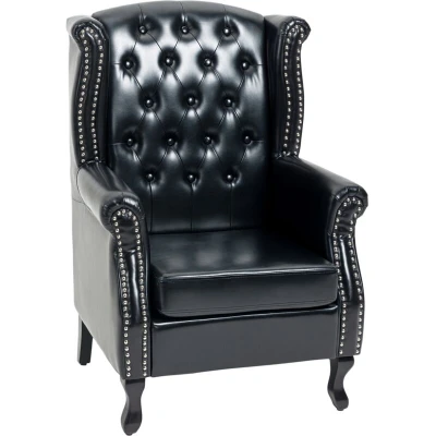Image of HOMCOM Wingback Armchair, Chesterfield style High Back Fireside Chair, Tufted Upholstered Accent Chair with Nailhead Trim for Living Room, Bedroom, Home Office, Black