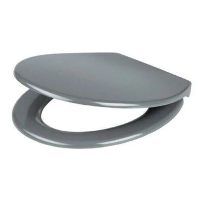 Image of Marco Paul 18&quot; Standard Toilet Seat Universal Adjustable to Fit Most Toilets Oval with Hinges &amp; Parts Bathroom Wooden MDF Family Grey