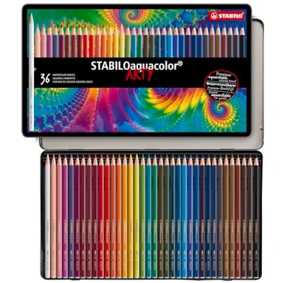 Image of Aquarellable Colouring Pencil STABILOaquacolor ARTY Tin of 36 Assorted Colours
