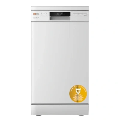 Image of COMFEE&#039; Freestanding Dishwasher CDWEF1034BW UK 45cm Width, Slimline with 10 place settings, Quick Wash, Hygiene Delay Start, Half Load, Adjustable Basket White