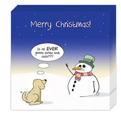 Image of Twizler Funny Christmas Cards Pack of 6 Dog &amp; Stick Design Multipack Merry