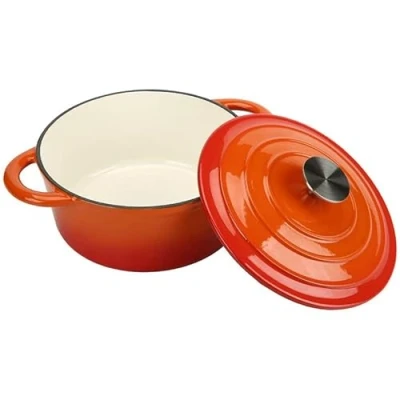 Image of Stalwart DA A24DQO Enameled Cast Iron Casserole Dish Round Orange 24cm 5.2 litres