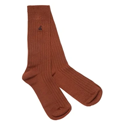Image of Swole Panda Bamboo Socks UK 7 11 Chestnut Brown Ribbed Mens