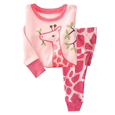 Image of Tkiames girls’ pyjamas with giraffe design, cotton, kids, long sleeve 98 104 110 116 122 128 134 140 146 Green 4 5 Years