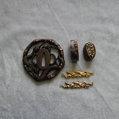 Image of JAPANESE SAMURAI SWORD KOSHIRAE TSUBA FUCHI KASHIRA MENUKI HJ49 HJ67 (HJ50, 3.14in 3.54in, 2.75in 3.14in,)