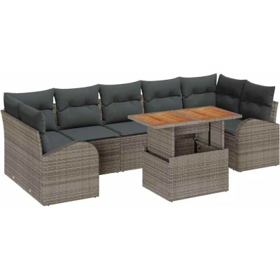 Image of vidaXL 8 Piece Garden Sofa Set with Cushions Grey Poly Rattan