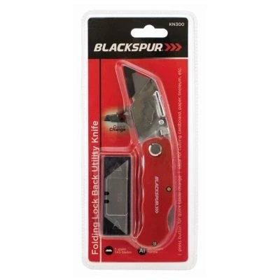 Image of Red Aluminium Folding Lock Back Utility Knife Set By Blackspur