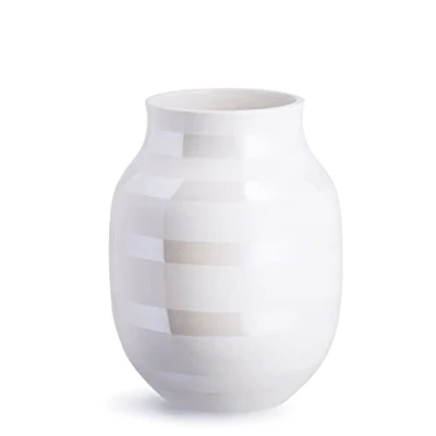 Image of HAK Kähler Omaggio vase made of porcelain with stripes, modern vase, round, bulbous, Scandinavian design for flowers, mother pearl, 31cm