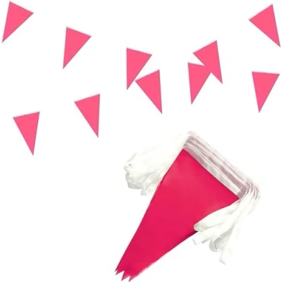 Image of 32ft Hot Pink Bunting Girls Birthday Party Banner Baby Shower Gender Reveal Decoration Sign Hanging Garland Buntings Triangle Pennants 10m Length