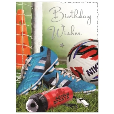 Image of Male Birthday Card General for Men/Boys Sporty Football Design Special Finishes and Illustrated Insert Leaf Made in the UK