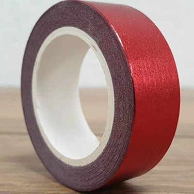 Image of Washi Tape Glitter Decorative Craft Paper Masking Sticky Planner Roll Scrapbook (Red Foil)