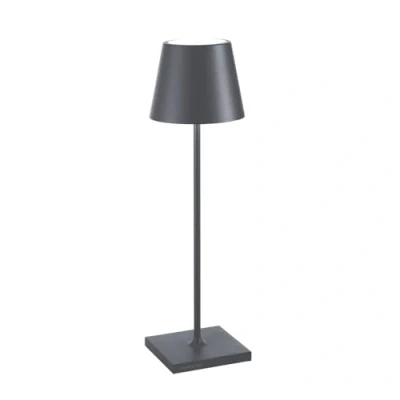 Image of Zafferano, Poldina Pro Lamp, Rechargeable Cordless Table Lamp with Touch Controls, Suitable for Interior and Outdoor, Dimmer, 2200 3000 K, Height 38 cm, Dark Gray Colour