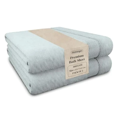 Image of Blue Canyon Bath Sheet, Bathroom Soft Woven LightWeight, Quick Dry, Reusable Bacteria Resistant, Skin Friendly, Makeup Remover Sheet 100*140 cm, 500 GSM, PACK OF 2, (POWDER BLUE)