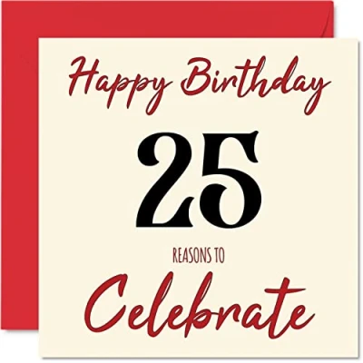 Image of Fun 25th Birthday Cards for Men Woman Reasons To Happy Card Son Daughter Brother Sister Uncle Auntie Niece Nephew Cousin, 145mm x Greeting Cards,