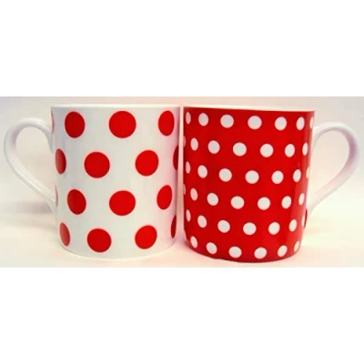Image of fromeuropewithlove Red Dots &amp; Spots Mugs Set of 2 Fine Bone China Balmoral Spotted Hand Decorated in the UK Free Delivery