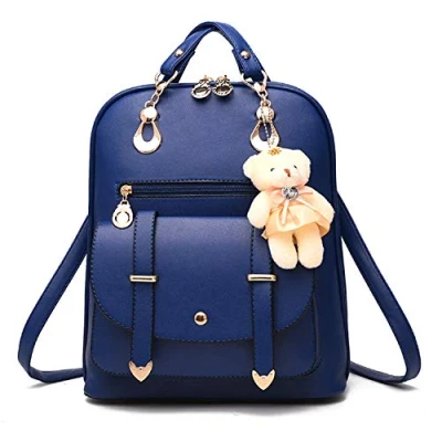 Image of New Women Girl School Bag Faux Leather Shoulder Backpack Travel Rucksack Satchel (Blue)