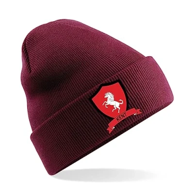 Image of Kent County Mens Embroidered Beanie Hat, Bob Hat Cricket Sport Your Embroidery (Maroon)