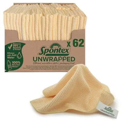 Image of Spontex Unwrapped Microfibre Cloths For Cleaning, Packaging Free Cleaning Cloths, Use as Dusters, Dish &amp; Kitchen Towels, 30 x 30cm, Made of 100% Recycled Fibres*