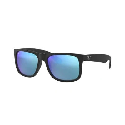 Image of Ray Ban Justin Sunglasses, Men&#039;s, Size: 54, Black/green/mirror blue