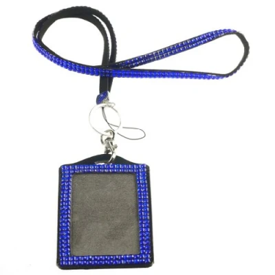 Image of CKB Ltd 1x BLING COMBO Vertical Blue ID Card Holder &amp; Lanyard Acrylic Rhinestone Style Neck Strap Swivel Metal Clip CKB011V
