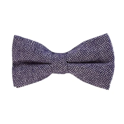 Image of DonDon Men’s checkered plaid tweed look bow tie 4.72 x 2.36 12 6 cm already tied and completely adjustable blue herringbone pattern