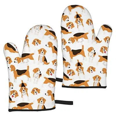 Image of Oven Gloves Beagle Dog Mitts,Heat Resistant Cooking Glove Microwave Baking Mitts (1 Pair)