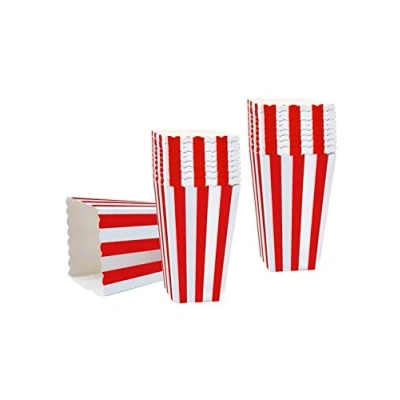 Image of 50PCS Popcorn Favor Boxes, Striped Paper Boxes Cardboard Candy Container for Birthday Theater Themed Parties Movie Nights Carnivals, Red And White 3.3 X 5.6 Inches