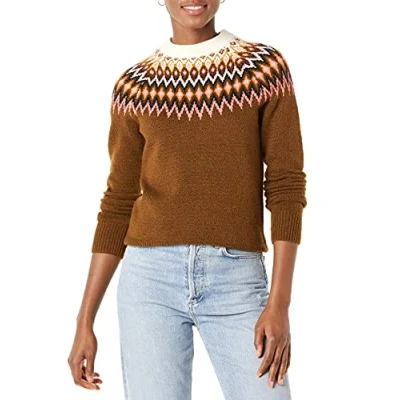 Image of Amazon Essentials Women&#039;s Soft Touch Crewneck Fair Isle Pattern Jumper, Medium Brown Isle, XXL