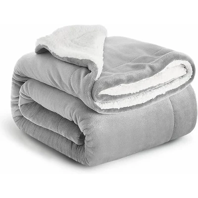 Image of Imperial Rooms Sherpa Fleece Blanket Bed Throws Blankets For Sofas Soft Fluffy Thick Reversible Microfiber Throw (Silver, Super King (230 x 270 Cm))
