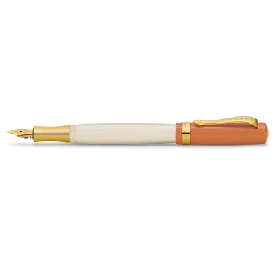Image of Kaweco Student 70&#039;s Soul Fountain Pen I Premium Acrylic for Ink Cartridges Nostalgic in Orange and Cream with Golden Details 16 cm Nib: B (Broad)