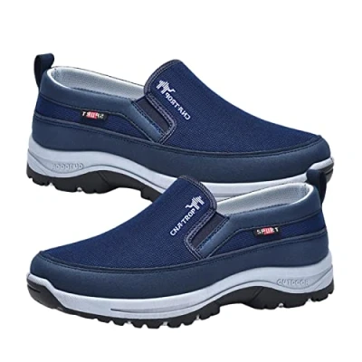 Image of Tytlyworth Breathable Orthopedic Travel Plimsolls Men&#039;s Slip on Shoes with Arch Support Casual Non Rubber Sole for Walking Hiking Running Dark Blue