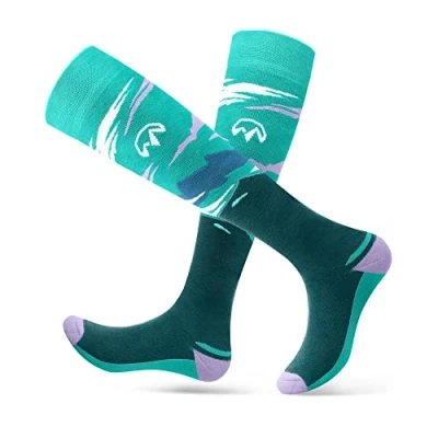 Image of OutdoorMaster Ski Socks for Women, 2 Pair Pack Skiing and Snowboarding Thermal with OTC Design w/Non Slip Cuff
