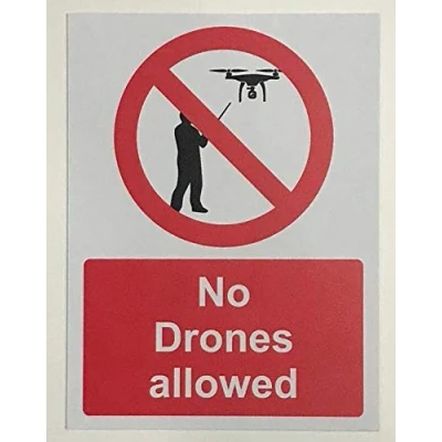 Image of No drones allowed Safety sign Self adhesive sticker 300mm x 200mm