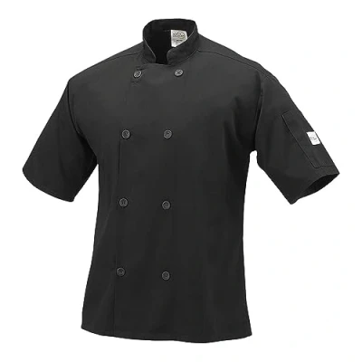 Image of Mercer Culinary M60013BK6X Millennia Men&#039;s Short Sleeve Cook Jacket with Traditional Buttons, 6X Large, Black