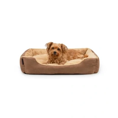 Image of dog bed pillow basket with reversible cushion colour beige/brown size L