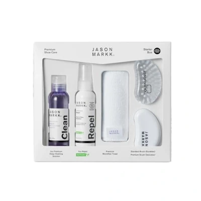 Image of Jason Markk Starter Box 2oz. Of Deep Cleaning Solution &amp; Repel Spray Delicates Durables Brushes Premium Microfiber Towel Quick Wipes Safe for Leather, Suede, Nubuck, Cotton, Knits More