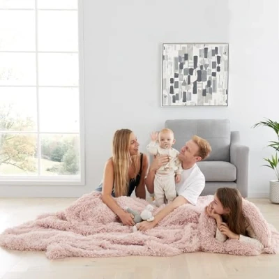 Image of Catherine Lansfield Extra Large Cuddly Deep Pile Faux Fur Family Size 245x280cm Blanket Throw Blush
