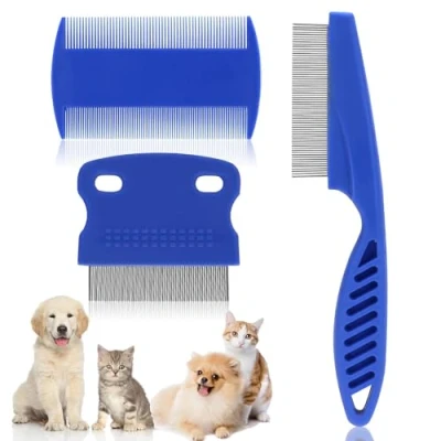 Image of 3 PCS Pet Flea Comb Set, Fine Teeth Cat Dog Grooming Combs, Removal Lice Combs Tooth Set Remove Float Hair Tear Marks Tick Tool