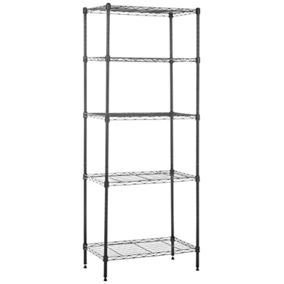 Image of Amazon Basics 5 Shelf Narrow Storage Unit With Height Adjustable Shelves &amp; Levelling Feet, Black, 60.1cm x 35.6cm 152.4cm, No Wheels