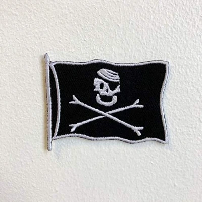 Image of Pirate Skull Black Fag Iron Sew on Embroidered Patch