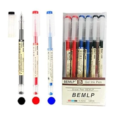 Image of Gel Ink Pen Extra fine point Pens Ballpoint Liquid Rollerball 0.35mm Premium Quick Drying for Japanese Office School Stationery Supply 12 Packs (4 Black 4 Blue Red)