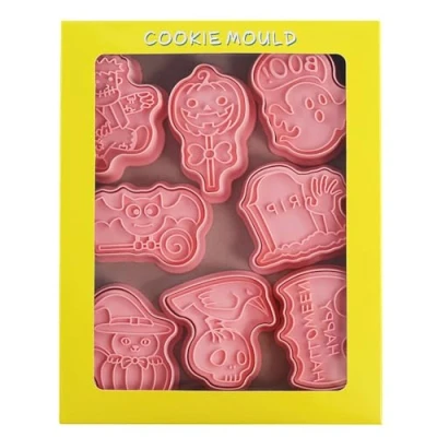 Image of 8 Pieces Halloween Cookie Cutters Biscuit for Baking Pumpkin,Ghost,Bat,Skull,Witch Hat,Spider Web Decorations, D