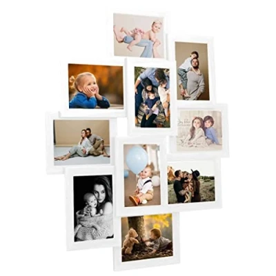 Image of vidaXL White Collage Photo Frame 10 picture Display, Classic Design MDF with PS protection.