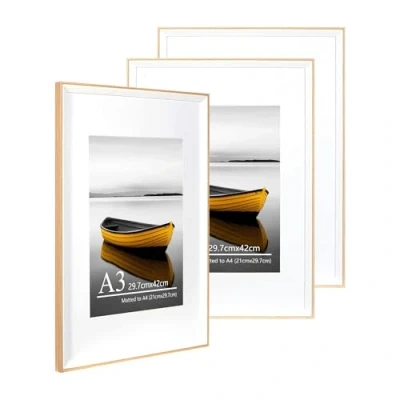 Image of Baoee A3 Oak white Two Tone Picture frame with A4 Mount,Set of 3,photo acrylic glass, Frame,Poster Frame, certificate frame,Wall Mountable