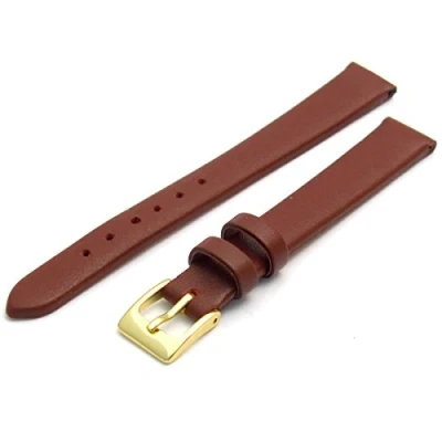 Image of Fine Calf Leather Watch Strap Band 12mm Burgundy with Gilt (Gold Colour) Buckle. Free Spring Bars (Watch Pins)