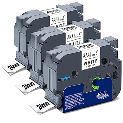 Image of 3X XemaX 24mm Label Tape Replacement for Brother TZe 251 Aze251 TZe251 TZ251 Laminated Black on White Compatible Labeller PT D600VP H500 2730 P700 P750W E550WVP