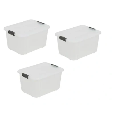 Image of BranQ Home essential Universal Storage Container with Lid Velur, Set of 3, Size 16 L, BPA Free Plastic PP, Transparent