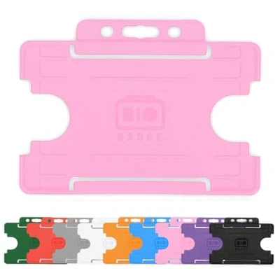 Image of 10x Pink Single Sided Rigid Slide in Open Faced ID Card Holders Horizontal/Landscape Identity Plastic Holder Holds a 86mm 54mm cr80 Credit Sized PCL Media ltd