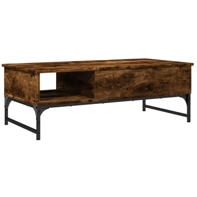 Image of vidaXL Coffee Table Smoked Oak 100x50x35 cm Engineered Wood and Metal