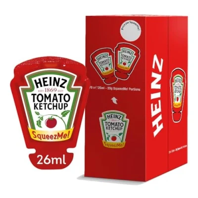 Image of Heinz Tomato Ketchup SqueezMe portions, 26 ml (Pack of 70)